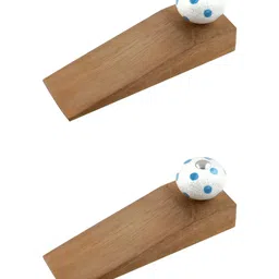 Indianshelf Brown & White 2 Pieces Geometric Printed Wooden Door Stoppers-13