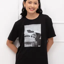 20Dresses Women Black Printed Oversized T-shirt-13