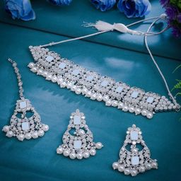 Sukkhi Rhodium-Plated Stone-Studded and beaded Jewellery Set-15