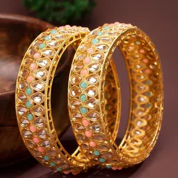 Sukkhi Set of 2 Alloy Gold-Plated & Multi-Coloured Kundan Bangles image 1