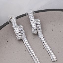 SOHI Women Silver-Toned & White Contemporary Drop Earrings-30