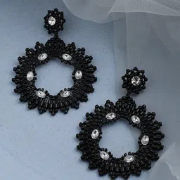 SOHI Women Silver Plated Black & White Contemporary Drop Earrings-11