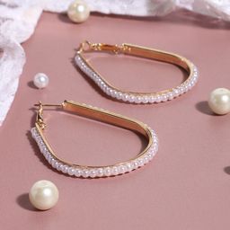 SOHI Gold-Plated Beaded Contemporary Hoop Earrings-77