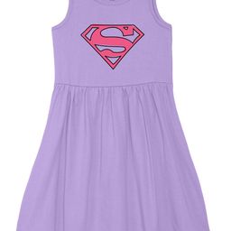 Wear Your Mind Girls Round Neck Superman Shield Printed Pure Cotton A-Line Dress-image-12