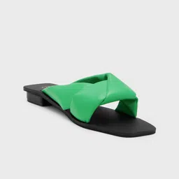 20Dresses Green And Black Twisted Strap Open Toe Flats-9