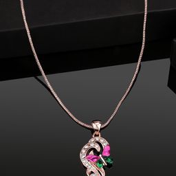 Estele Rose Gold-Plated Stone-Studded & Artificial Beaded Pendant With Chain-image-11