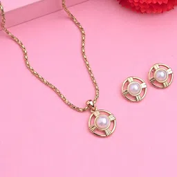 Estele Gold Plated Button Designer Necklace Set with Pearl-8