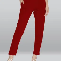 LYRA Women Smart Mid Rise Knitted Plain Cotton Slim Fit Cropped Trousers-picture-1