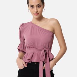 ALL WAYS YOU One Shoulder Puff Sleeve Cinched Waist Top-image-28