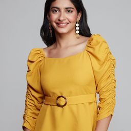 20Dresses Square Neck Puff Sleeves Crepe Peplum Top-image-55