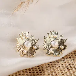 SOHI Gold-Toned & White Contemporary Studs Earrings-image-95