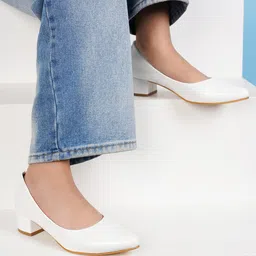DressBerry White Pointed Toe Block Heel Pumps-image-53