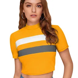 ODETTE High Neck Short Sleeves Striped Crop Top-picture-34