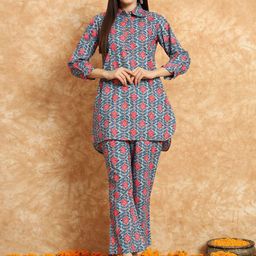 Gujari  Printed  Cotton Shirt Neck Shirt With Palazzos Co-Ords-picture-44