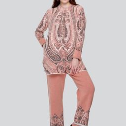 Elthia Ethnic Motifs Printed Round Neck Long Sleeves Suede Top With Trousers-picture-7