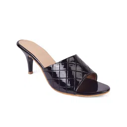 XE Looks Black Textured Stiletto Mules-picture-30