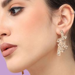 SOHI Gold-Plated Textured Contemporary Drop Earrings-34