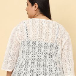 UnaOne Plus Size Self Design Open Front Cotton Shrug image 5