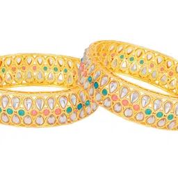 Sukkhi Set of 2 Alloy Gold-Plated & Multi-Coloured Kundan Bangles image 5