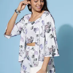 9shines Label Conversational Printed Crop Top With Trousers & Jacket image 2