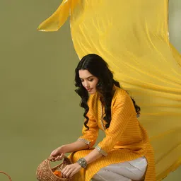 Sangria Leheriya Kota Printed Straight Kurta With Trousers & Dupatta-picture-29