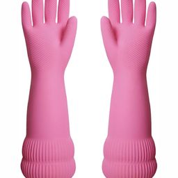 RBGIIT Pink 2 Pieces Long Sleeves Waterproof Cleaning Kitchen Gloves-10