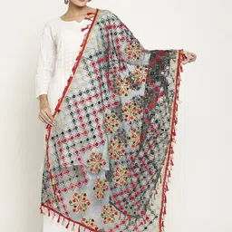 Sugathari Women Navy Blue & Red Ethnic Motifs Embroidered Dupatta-21