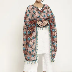 Sugathari Maroon & Blue Embroidered Dupatta with Thread Work image 3