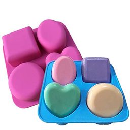 Inditradition Silicone 4 Cavity Silicon Soap Making Mould | 4 Shapes, Circle, Square, Oval and Heart (Random Colour, Multicolor) image 1