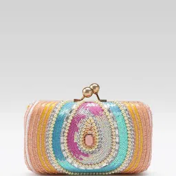 Fabbhue Womens Hand Embroidery Box Clutch With Detachable Shoulder Strap Multi-Color-picture-2
