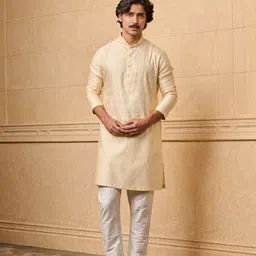 Tasva Ethnic Motifs Self Design Mandarin Collar Regular Straight Kurta With Trouser-picture-3