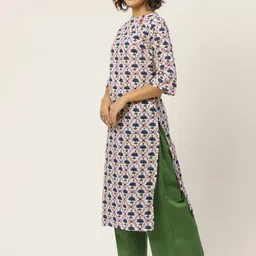 Anouk Women Cream-Coloured & Green Ethnic Motifs Printed Straight Pure Cotton-12