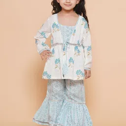 Aj DEZInES Girls Floral Printed Pure Cotton Kurta with Sharara-picture-29