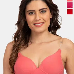 Tweens Pack Of 3 Cotton Push-Up Bra Medium Coverage Heavily Padded Transparent Back image 1