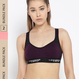 Leading Lady Pack Of 2 Purple & Pink Colourblocked Cotton Sports Bra-image-65