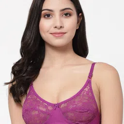 Docare Purple Floral Cotton Non Padded Seamed Bralette Bra-picture-53