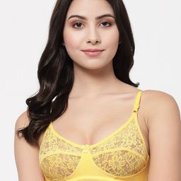 Docare Women Yellow Floral Cotton Non Padded Seamed Bralette Bra-picture-45