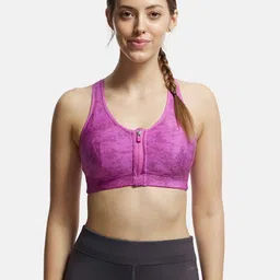 Jockey Wirefree Padded Full Coverage Printed Racer Back Front Zipper Styling Sports Bra-MI02-image-52
