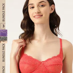 Leading Lady Set of 3 Red & Purple Floral T-Shirt Bra-8