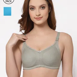 Floret Sea Green & Grey Set of 2 Solid Non Padded Bra-9