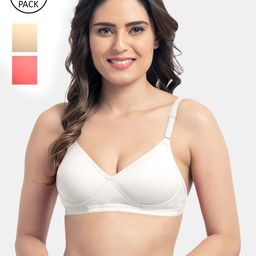 Tweens Pack Of 3 Off White & Peach Solid T-Shirt Bras - Non-Wired Lightly Padded-picture-22