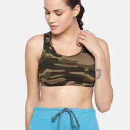GOLDSTROMS Green & Beige Abstract Sports Bra with removable pads-40