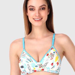 LOTUSLEAF White & Blue Abstract Printed T-Shirt Bra - Lightly Padded-image-92