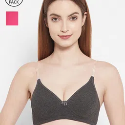 Floret Charcoal & Magenta Set Of 2 Lightly Padded Multiway Seamless T-Shirt Bra-16