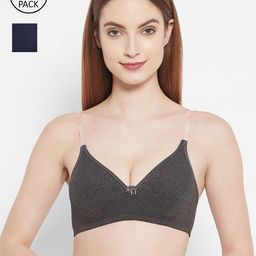 Floret Charcoal & Navy Blue Pack of 2 Lightly Padded Non Wired T-shirt Bra-35