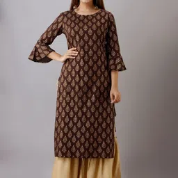 MAUKA Women Coffee Brown Ethnic Motifs Printed Kurta with Sharara-picture-34