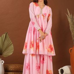 MASSTANI BY INDDUS Floral Printed Empire Gotta Patti Kurta with Sharara-26