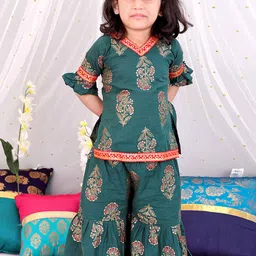 KID1 Girls Floral Printed Regular Pure Cotton Kurta with Sharara-image-30