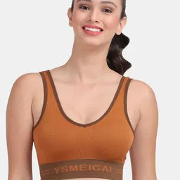 Amour Secret Rust Brown Non Padded & Non Wired Rapid Dry Solid Workout Bra-image-36