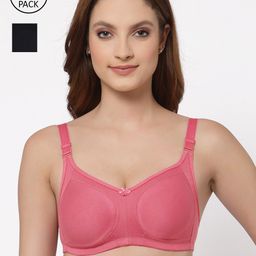 Floret Rose & Black Non-Padded Super Support Minimizer Bra Pack Of 2 T3033_China Rose-Black_30C-10